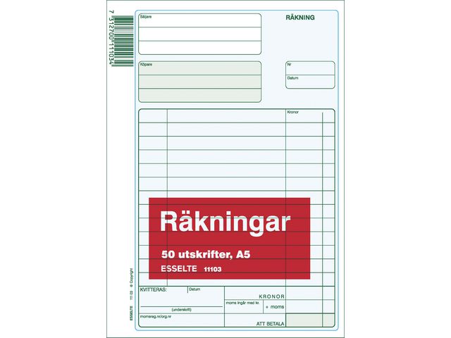 Blankett räkning utan kopia A5 50 blad - Primmeshiper