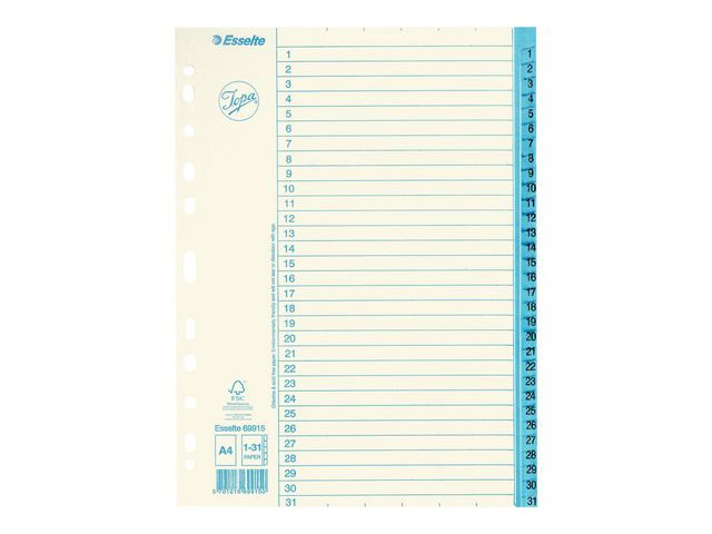 Pappregister JOPA A4 1-31 vit/blå - Primmeshiper