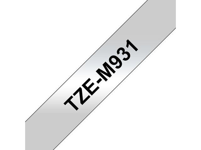 Tape BROTHER TZEM931 12mm sv på silver - Primmeshiper