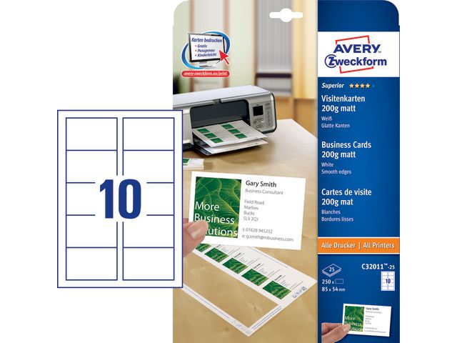 Visitkort laser/inkjet 85x54 matt 250/fp - Primmeshiper