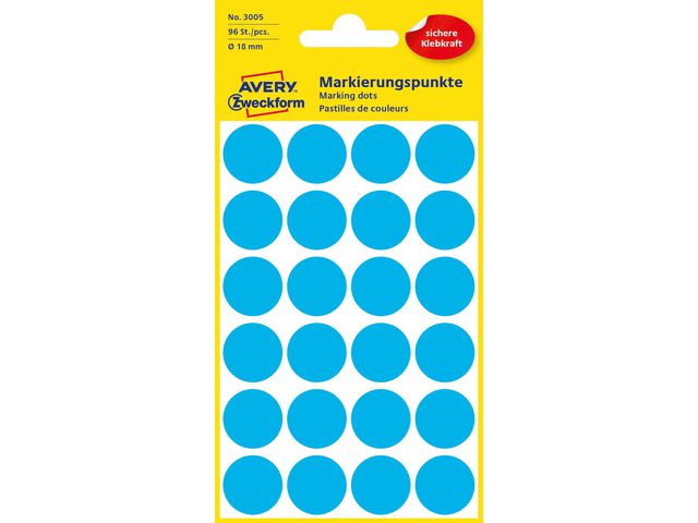 Färgkodningsprick AVERY Ø18mm blå 96/fp - Primmeshiper