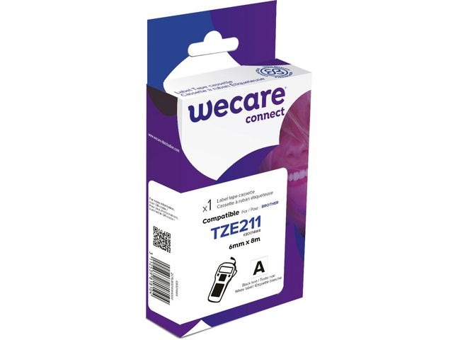 Tape WECARE 6mm TZe-211 Svart på Vit - Primmeshiper