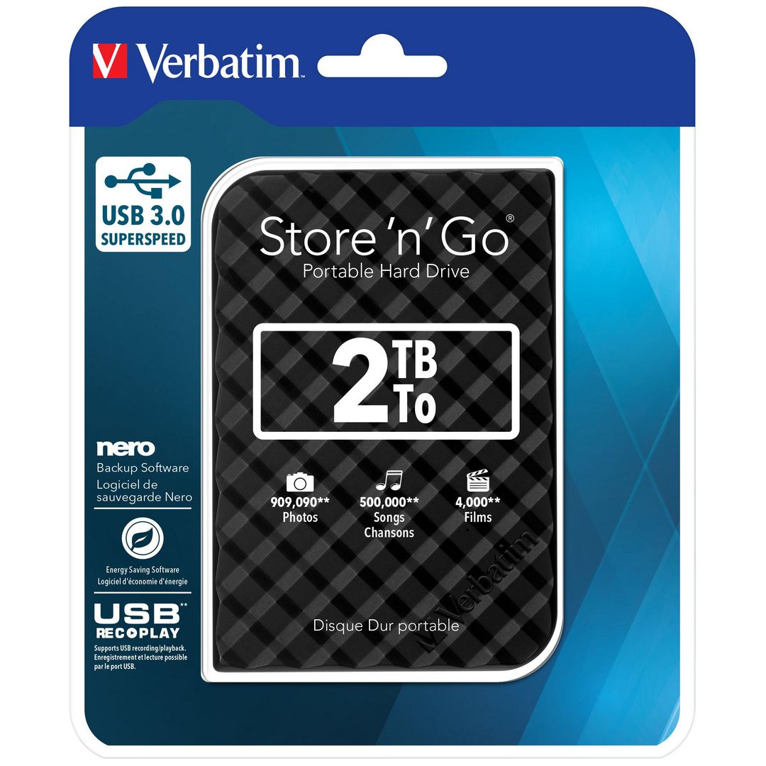 HDD Ext. VERBATIM 2.5' 3.0 2TB Svart Primmeshiper