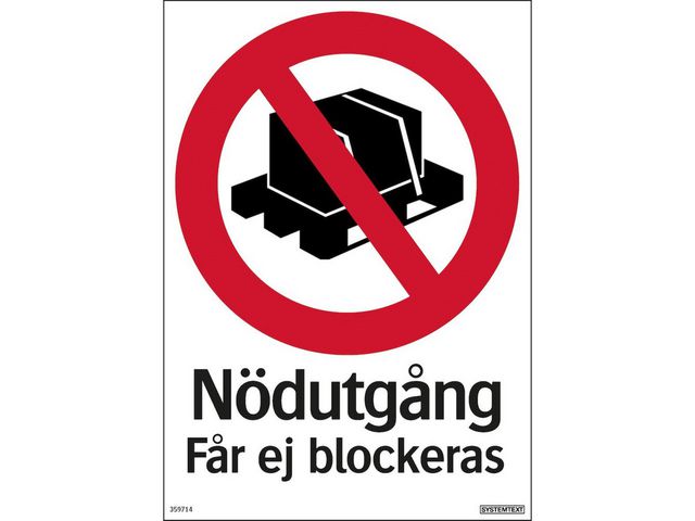 Skylt Nödutgång får ej blockeras 210x297 Primmeshiper