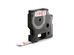 Tape DYMO D1 12mm röd på vit - Primmeshiper